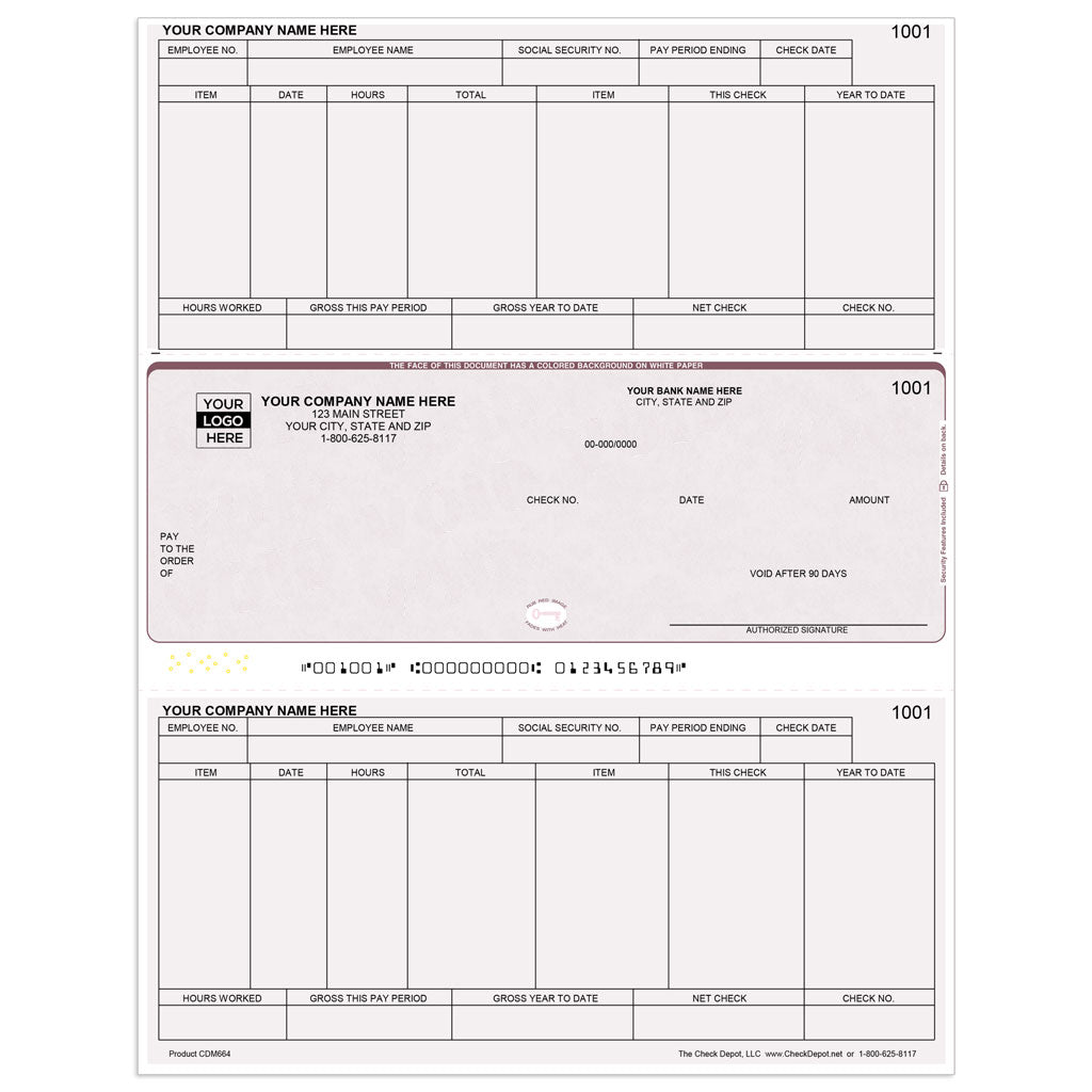 Sage 50 (Peachtree) Windows Payroll Checks, Middle Format - Check Depot