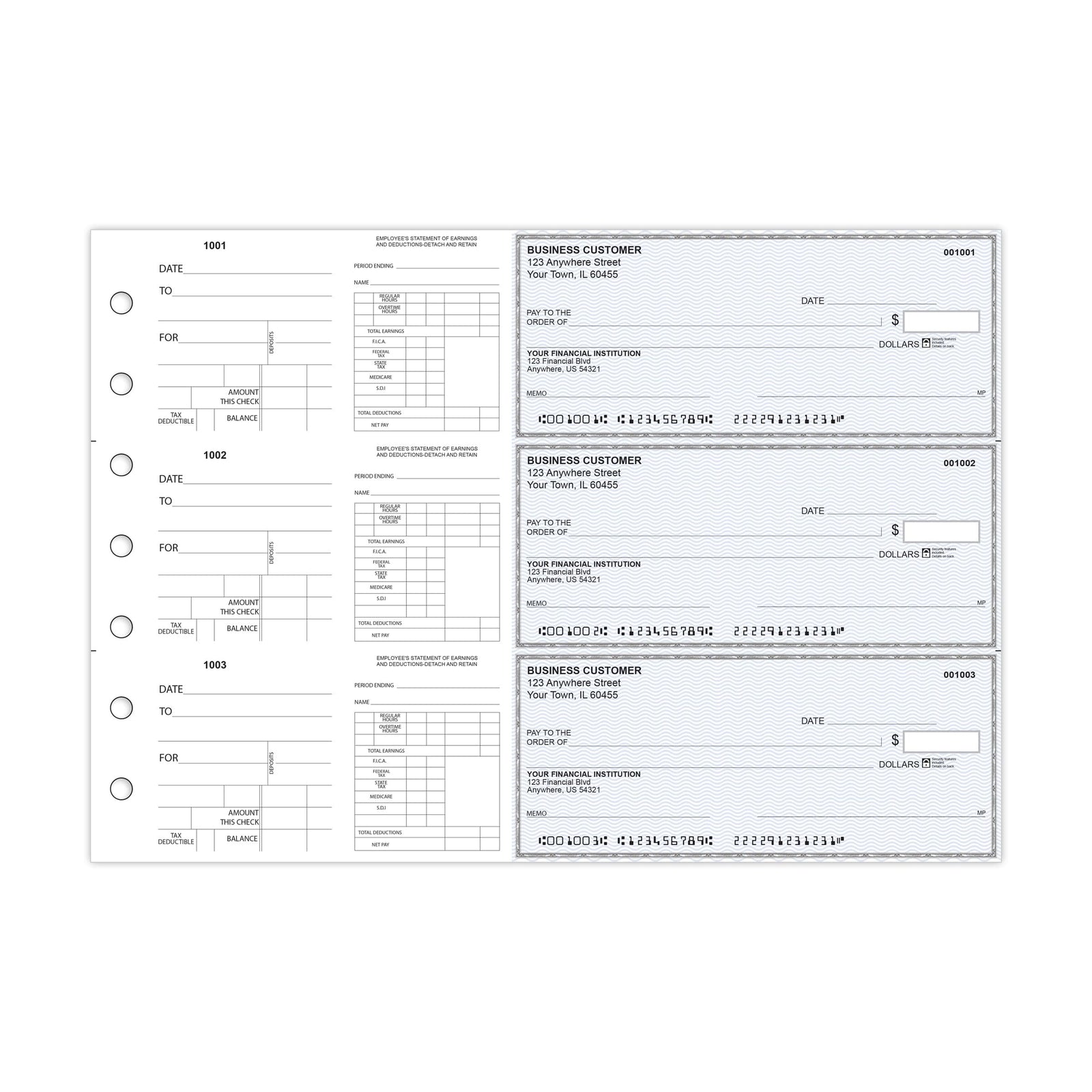 Dual-Purpose Manual Payroll Checks, 3-Per-Page Binder Format - Check Depot