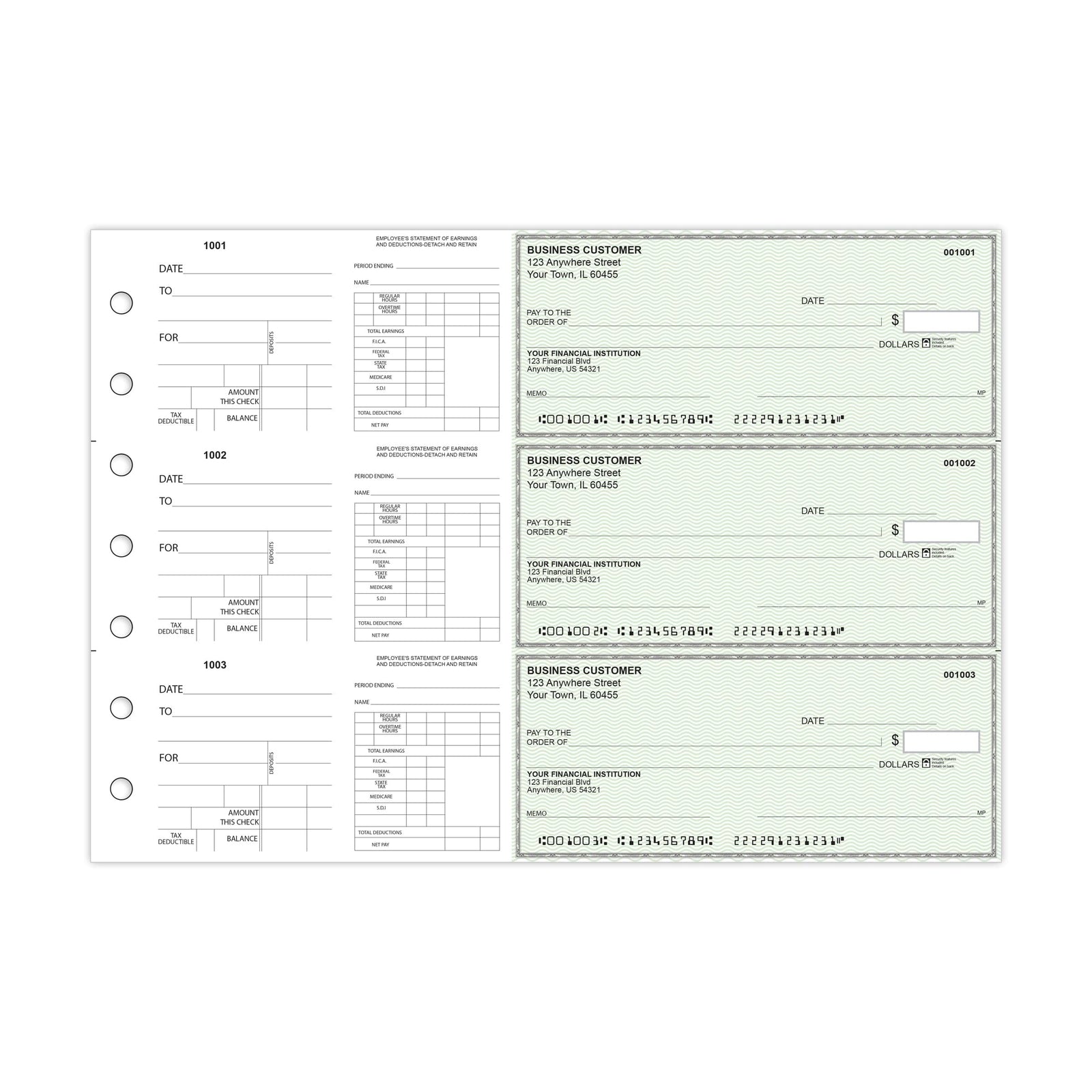 Dual-Purpose Manual Payroll Checks, 3-Per-Page Binder Format - Check Depot