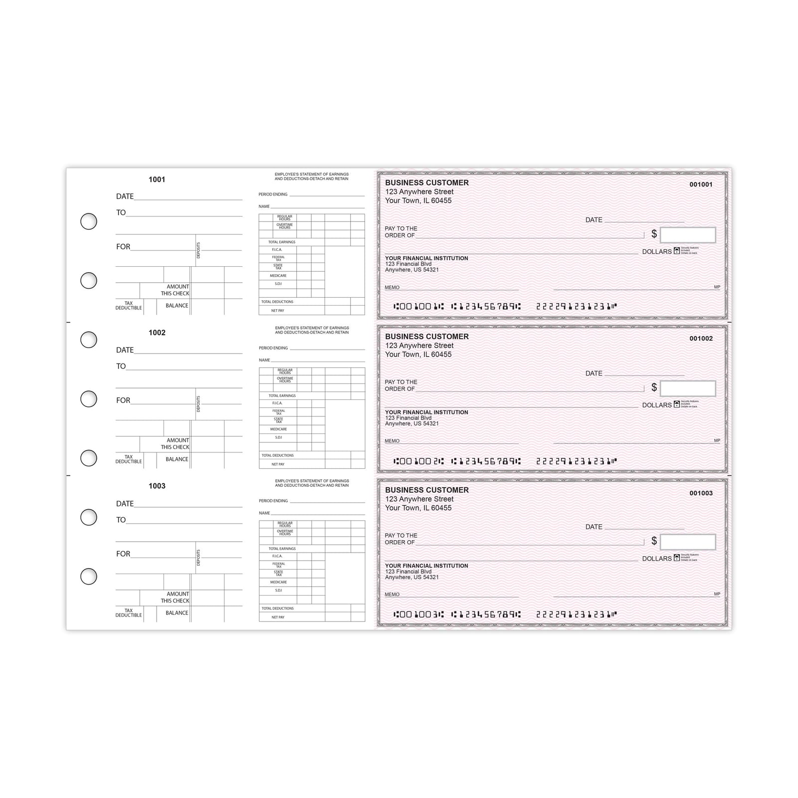 Dual-Purpose Manual Payroll Checks, 3-Per-Page Binder Format - Check Depot