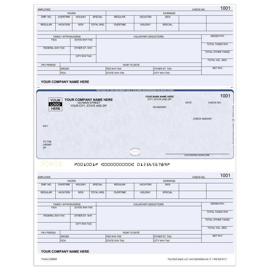 Laser Middle Payroll Computer Checks - CDM639 - Check Depot