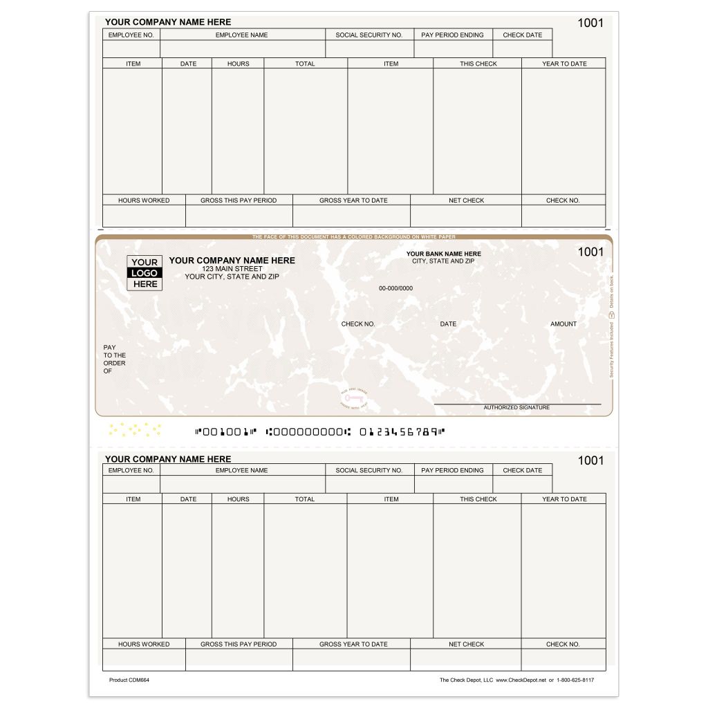 Laser Middle Payroll Computer Checks - CDM664 - Check Depot