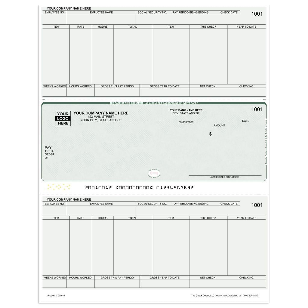 Laser Middle Payroll Computer Checks - CDM684 - Check Depot