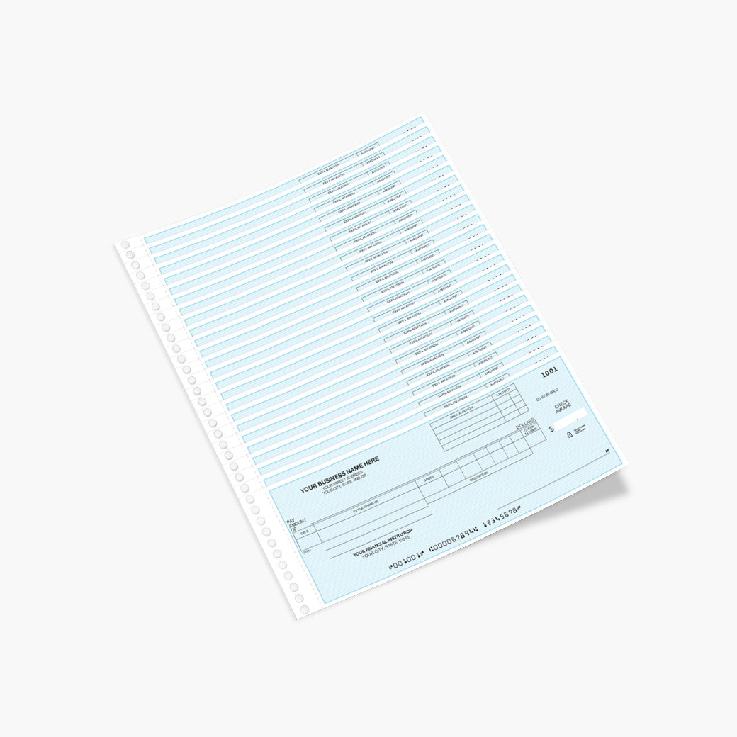 one-write system checks in blue against a clean gray background