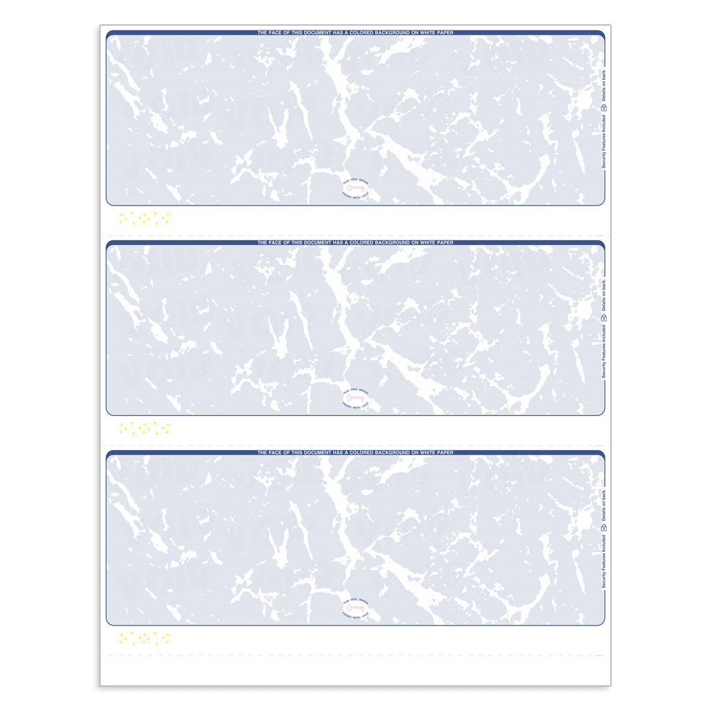 50 Sheets Blank Check Stock Paper – Blue, 3 Checks Per Page (150 Checks Total)