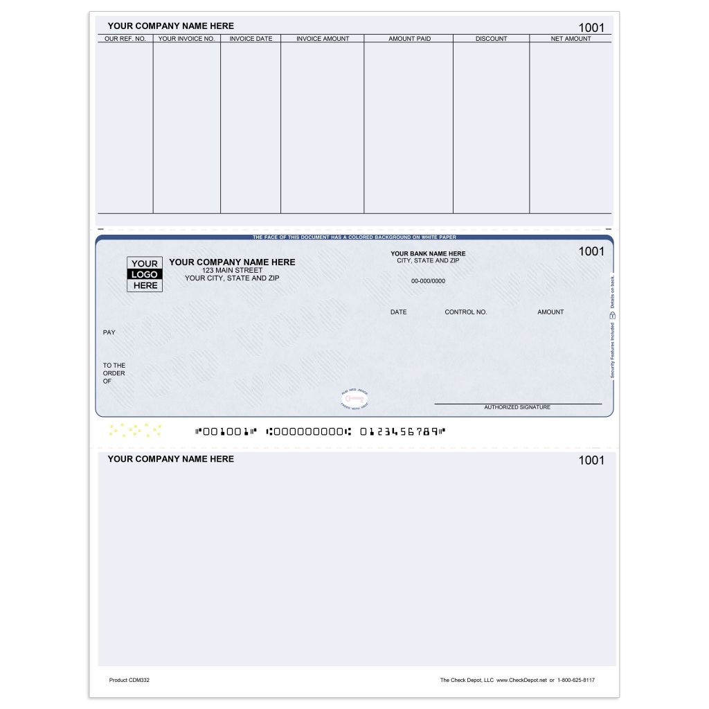 Microsoft Dynamics GP Blank Stub AP Checks, Middle Format - Check Depot