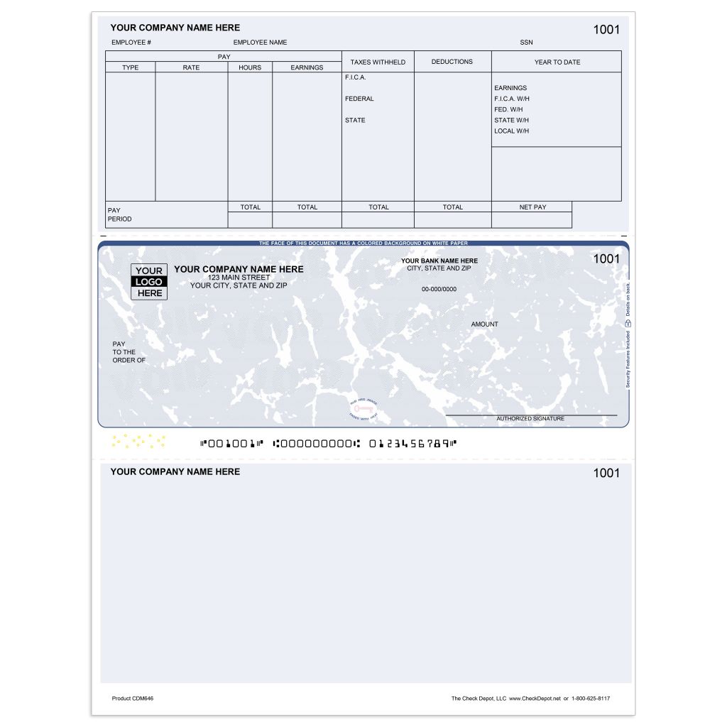 Microsoft Dynamics GP Single-Stub Payroll Checks, Middle Format - Check Depot