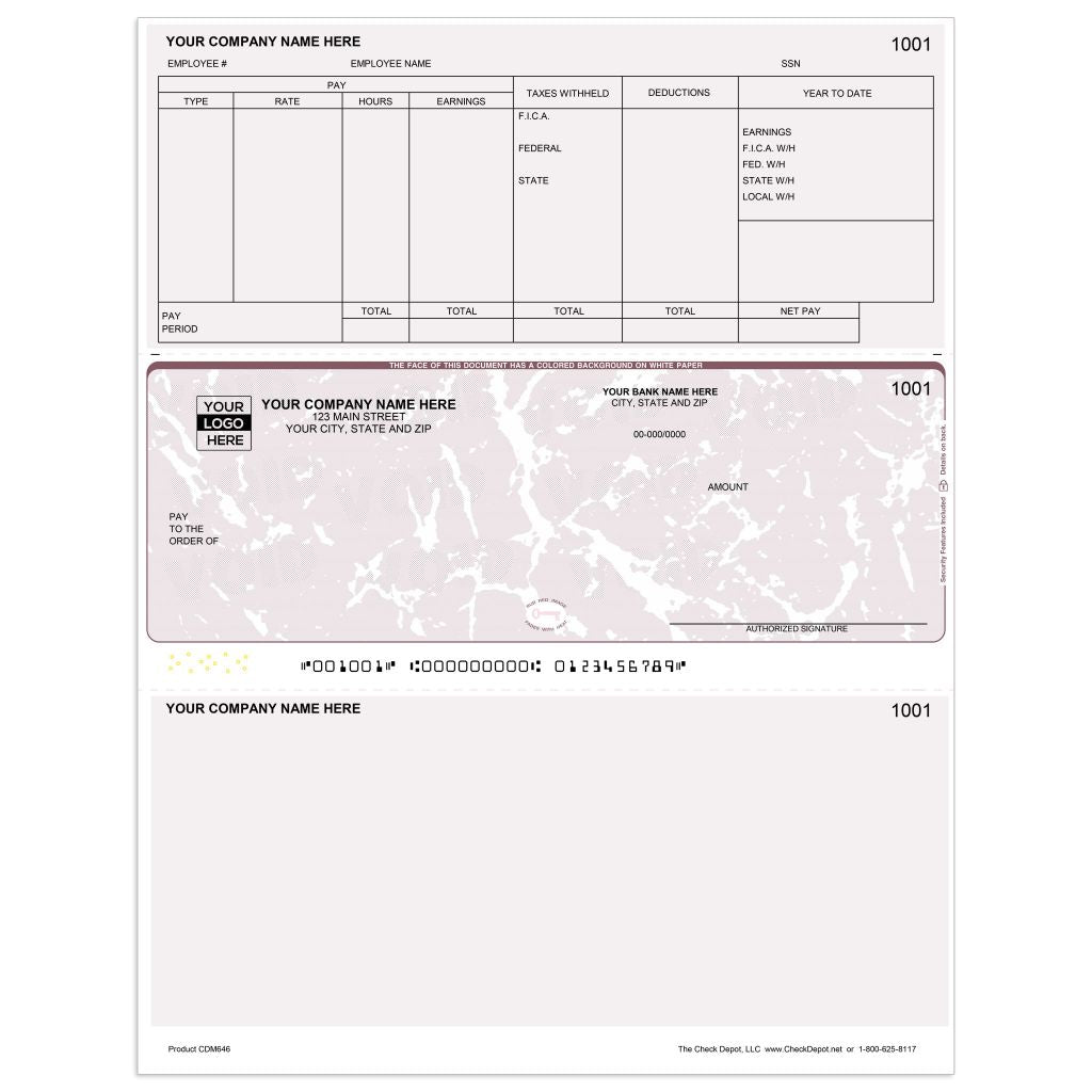 Microsoft Dynamics GP Single-Stub Payroll Checks, Middle Format - Check Depot