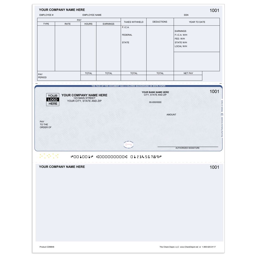 Microsoft Dynamics GP Single-Stub Payroll Checks, Middle Format - Check Depot