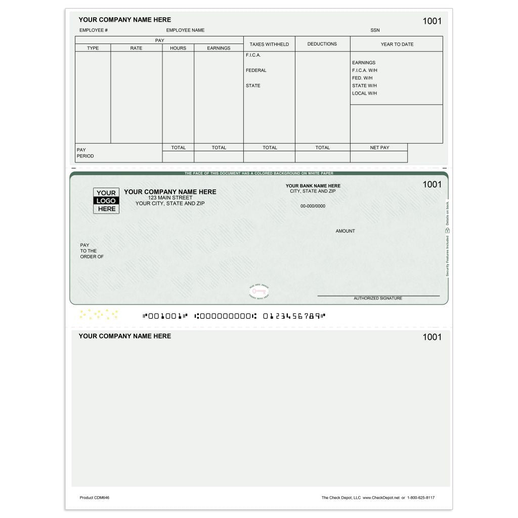 Microsoft Dynamics GP Single-Stub Payroll Checks, Middle Format - Check Depot