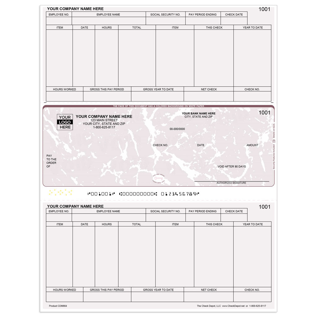Sage 50 (Peachtree) Windows Payroll Checks, Middle Format - Check Depot