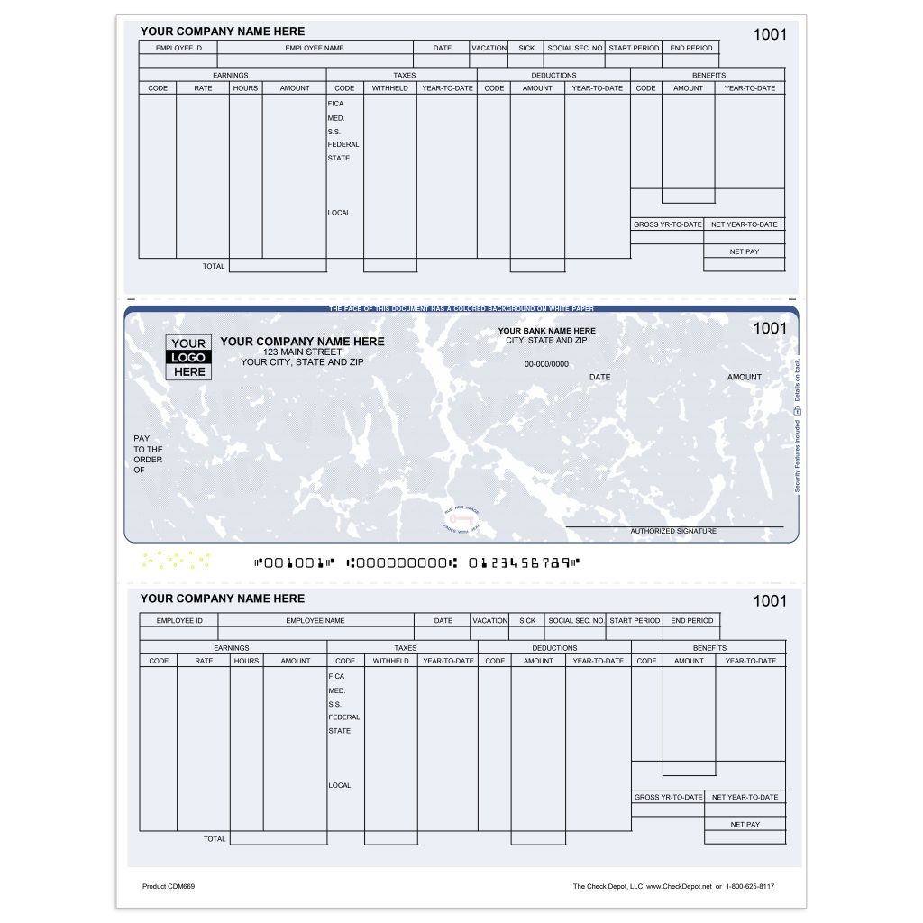 Microsoft Dynamics GP Dual-Stub Payroll Checks, Middle Format - Check Depot