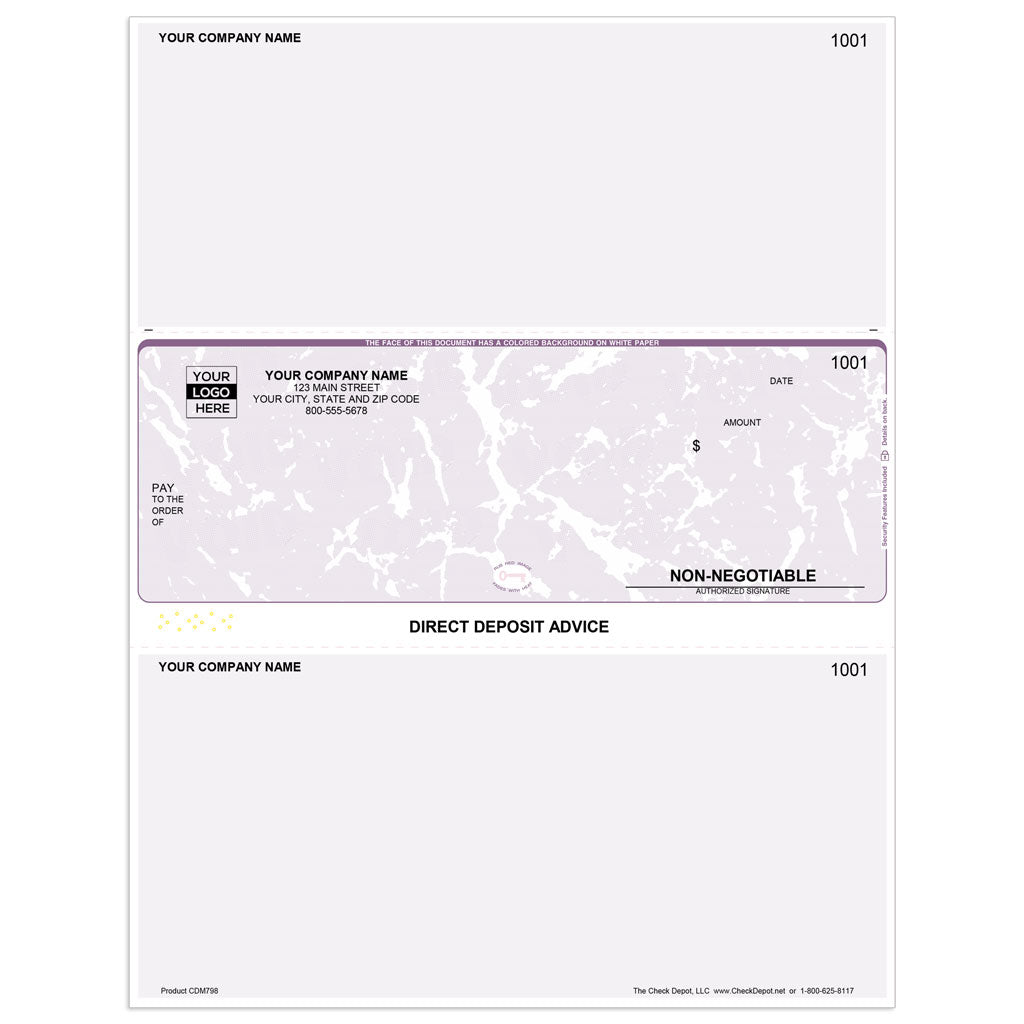 Sage 50 (Peachtree) Direct Deposit Slips, Middle Format - Check Depot