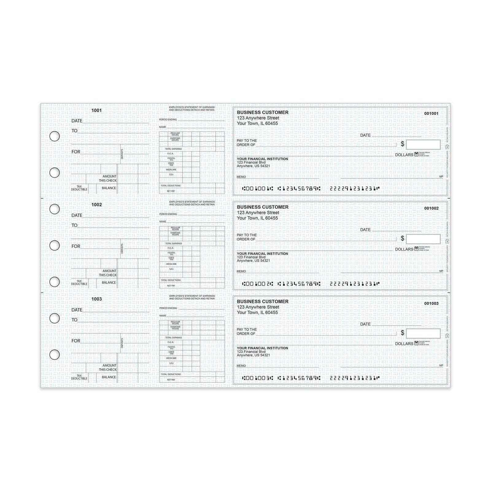 Dual-Purpose Manual Payroll Checks, 3-Per-Page Binder Format - Check Depot