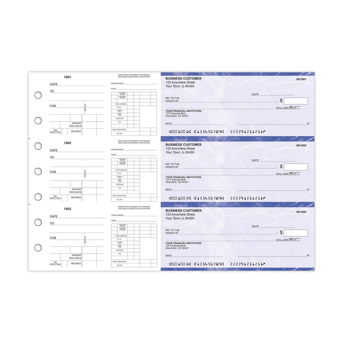 Dual-Purpose Manual Payroll Checks, 3-Per-Page Binder Format - Check Depot