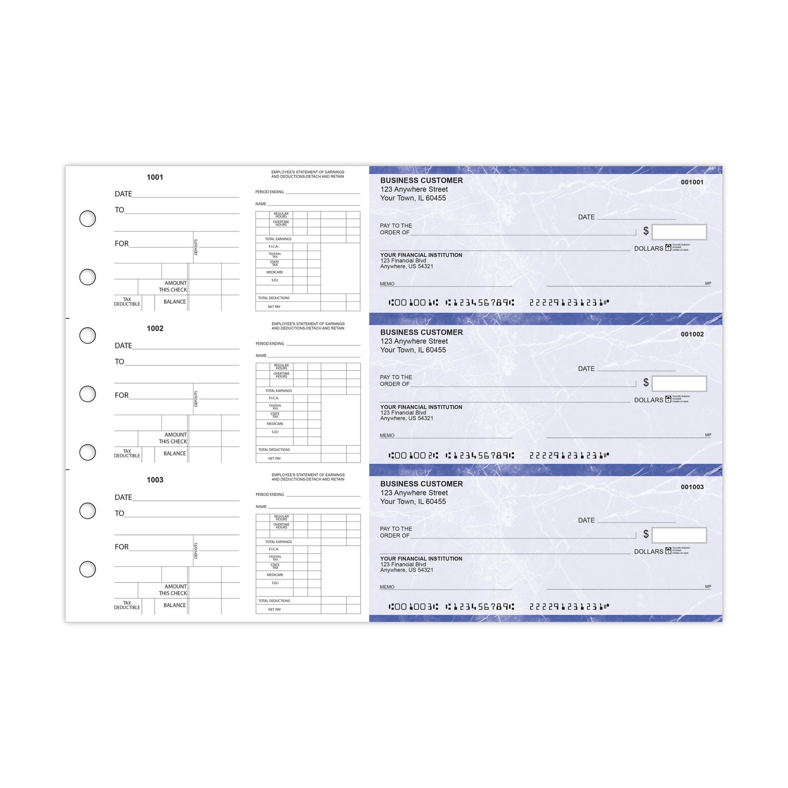Dual-Purpose Manual Payroll Checks, 3-Per-Page Binder Format - Check Depot