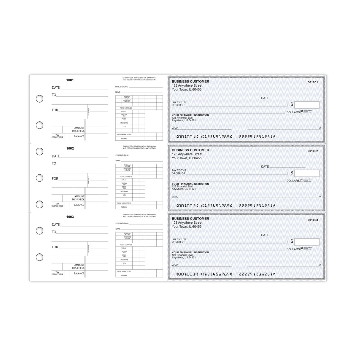 Dual-Purpose Manual Payroll Checks, 3-Per-Page Binder Format - Check Depot