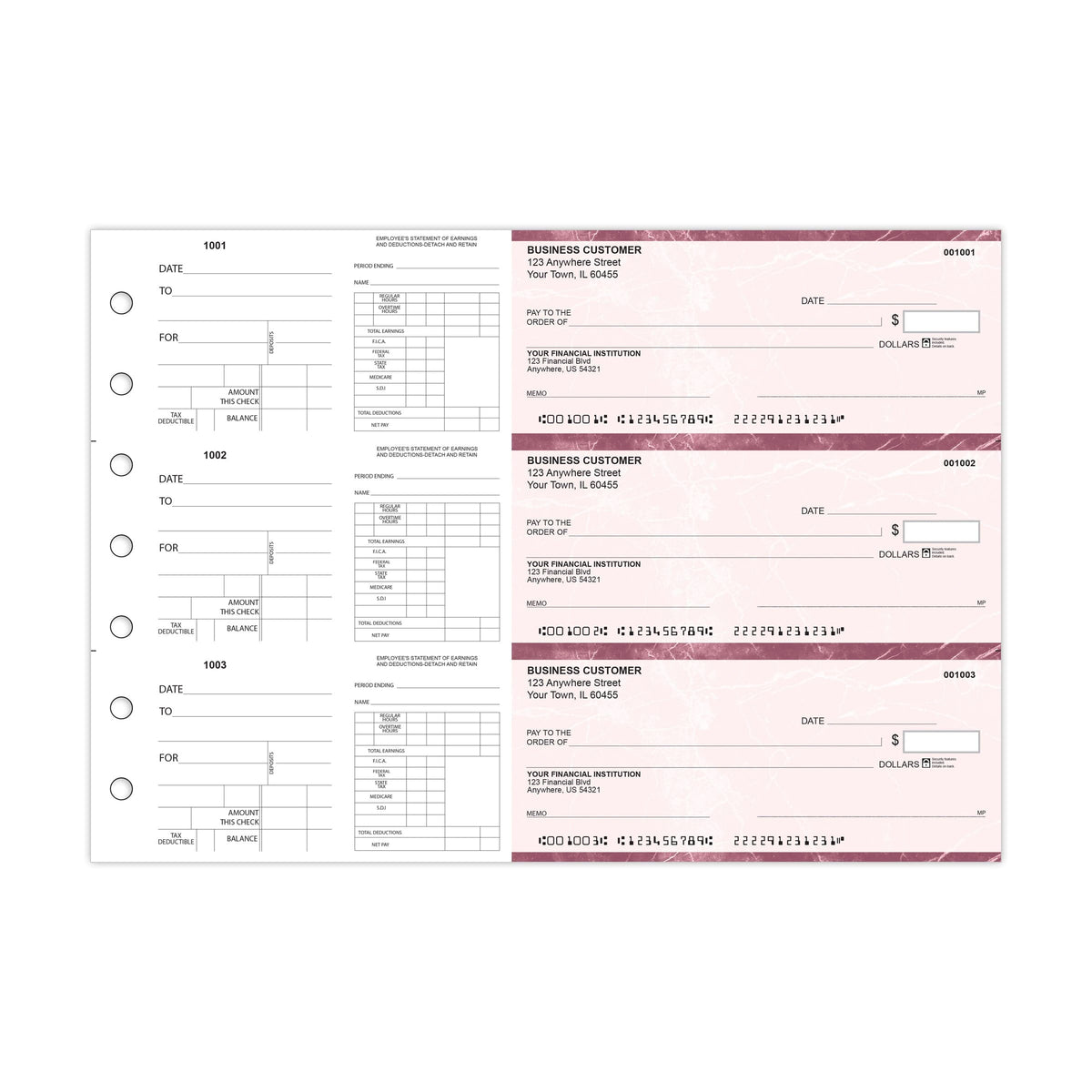 Dual-Purpose Manual Payroll Checks, 3-Per-Page Binder Format - Check Depot