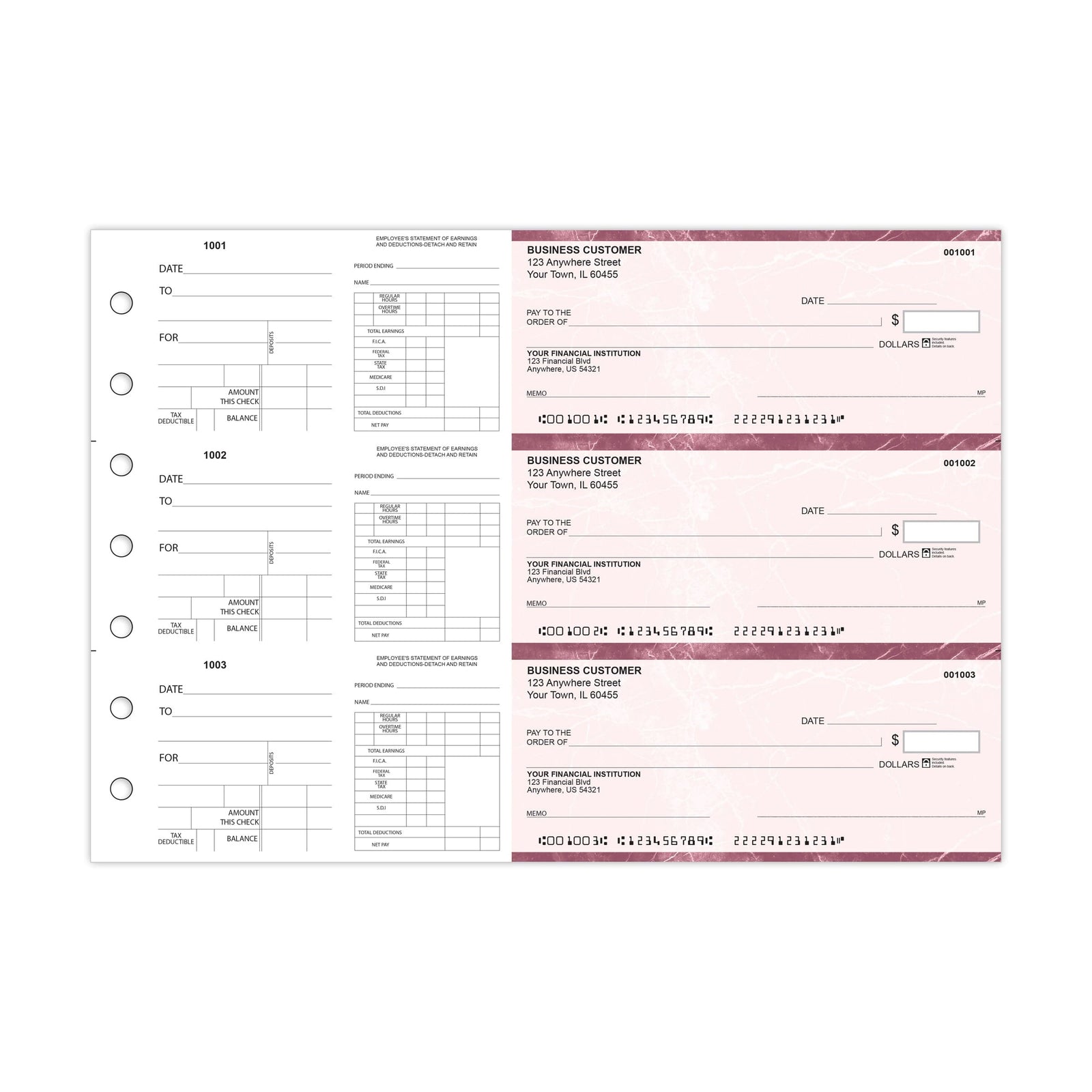 Dual-Purpose Manual Payroll Checks, 3-Per-Page Binder Format - Check Depot