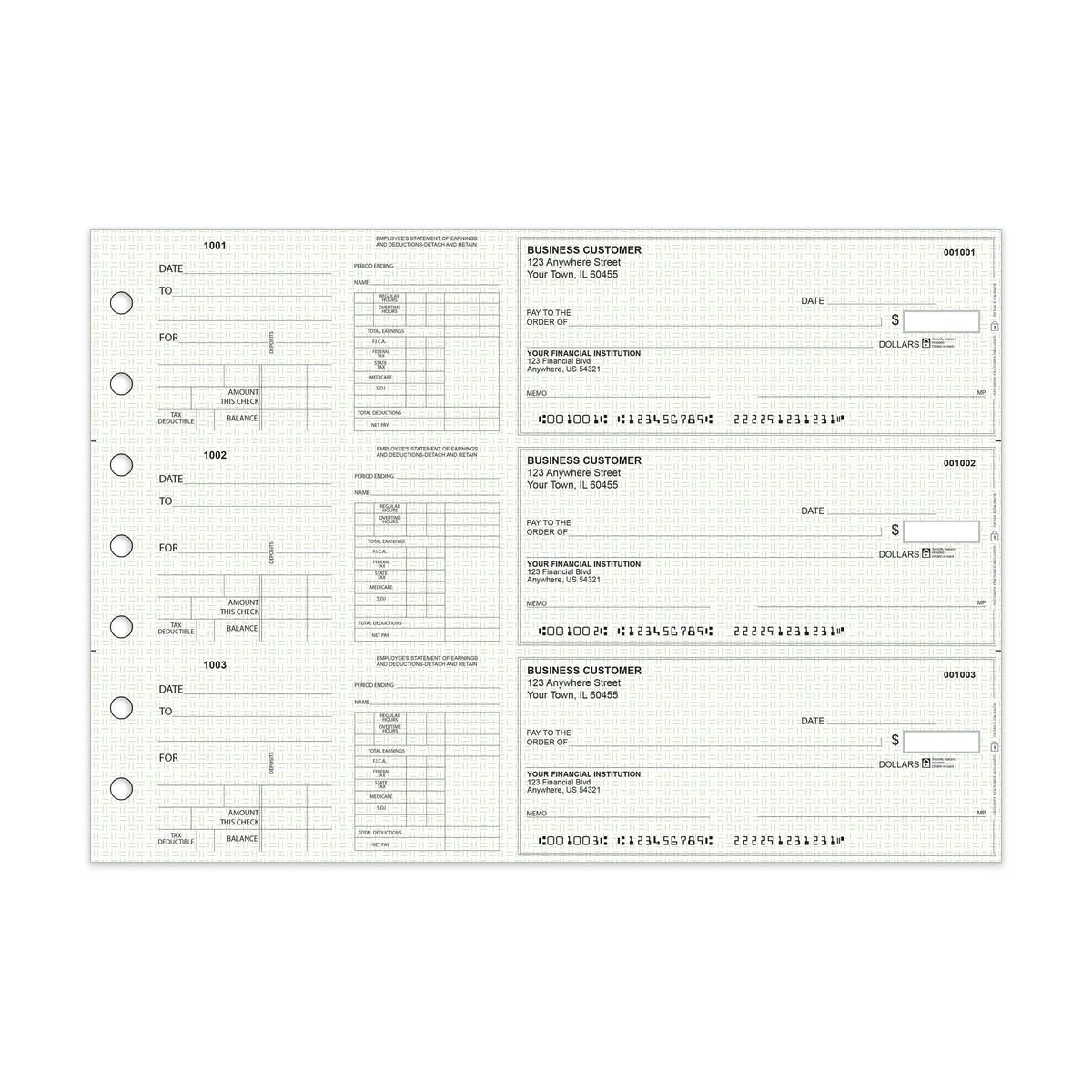 Dual-Purpose Manual Payroll Checks, 3-Per-Page Binder Format - Check Depot