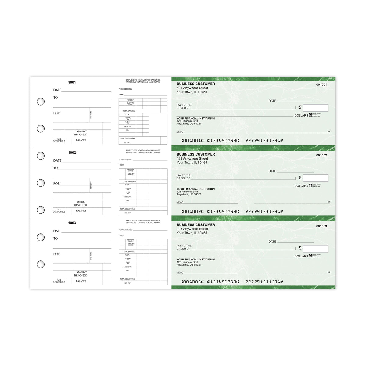 Dual-Purpose Manual Payroll Checks, 3-Per-Page Binder Format - Check Depot