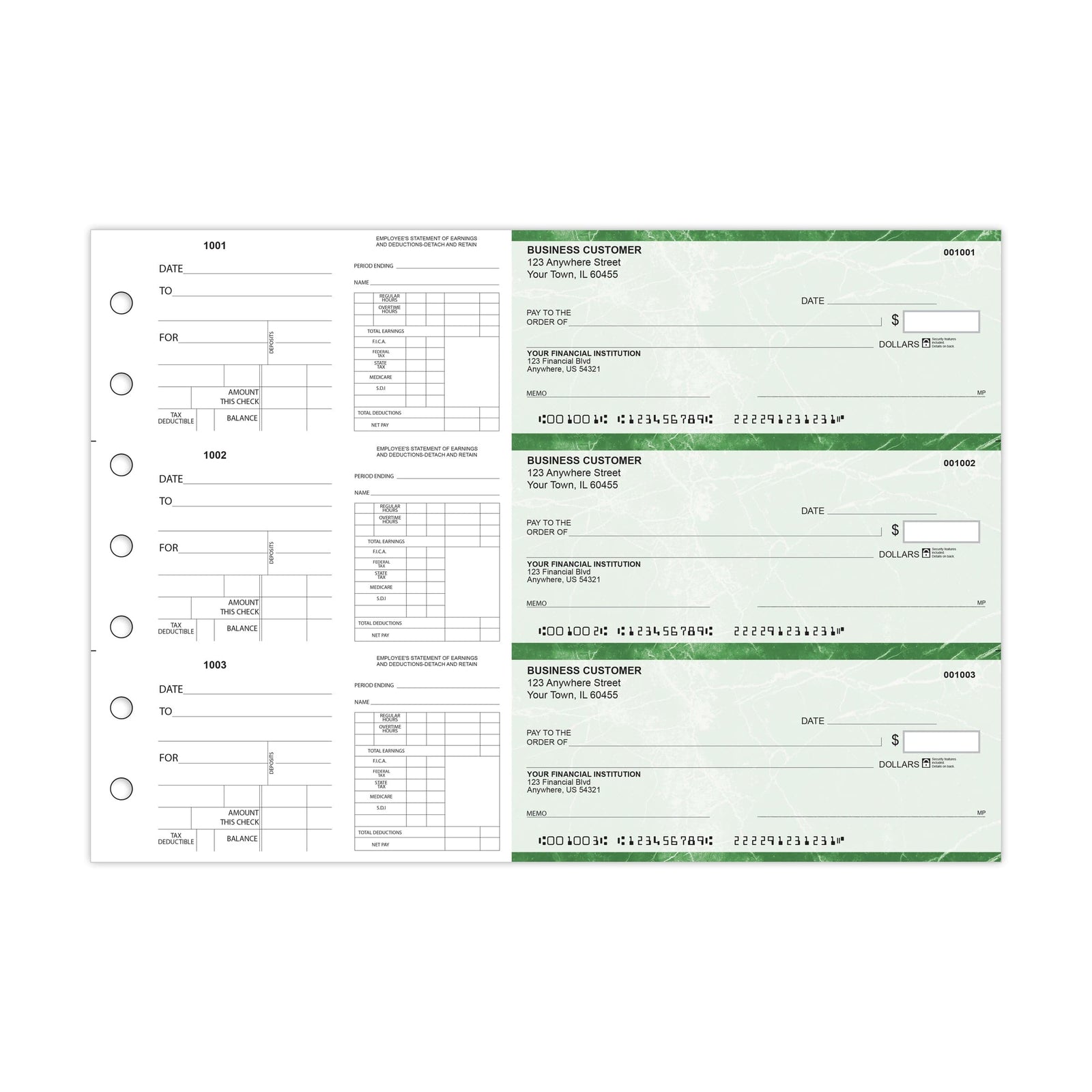 Dual-Purpose Manual Payroll Checks, 3-Per-Page Binder Format - Check Depot