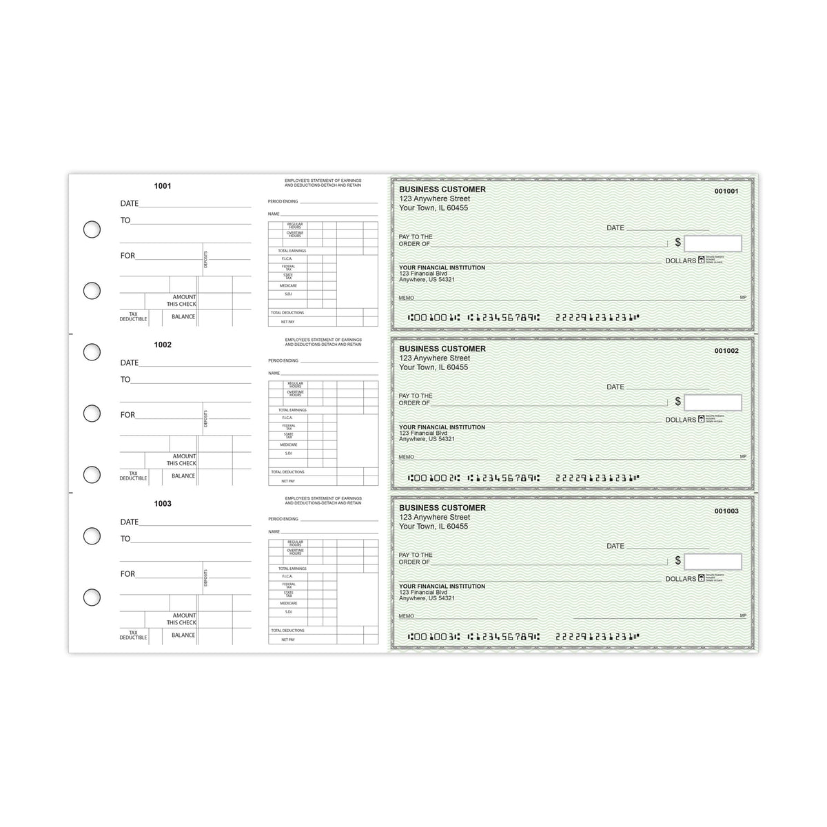 Dual-Purpose Manual Payroll Checks, 3-Per-Page Binder Format - Check Depot