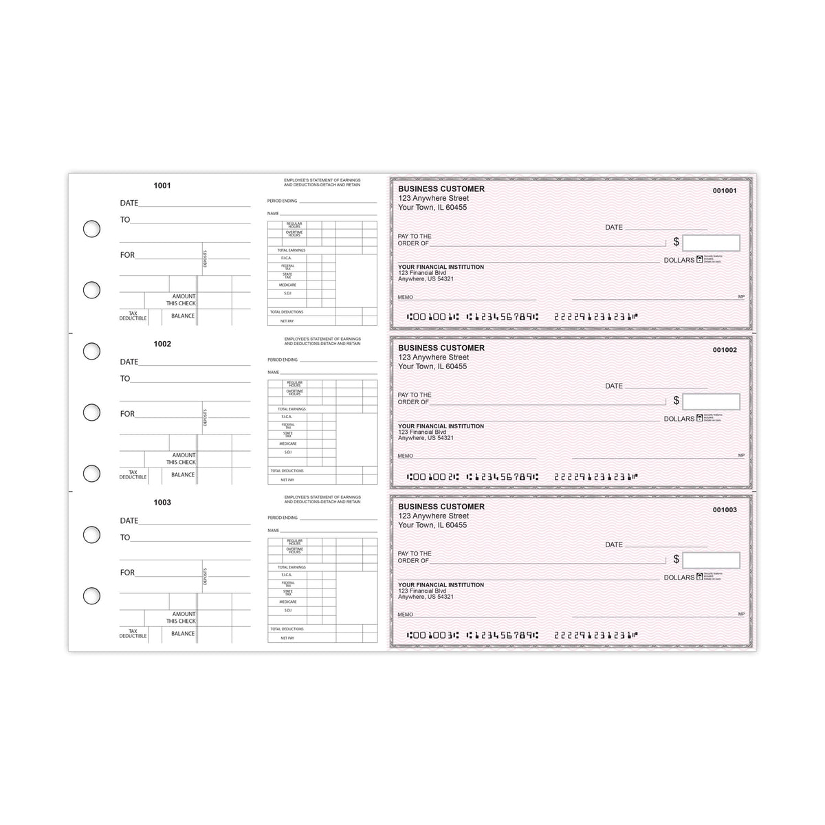 Dual-Purpose Manual Payroll Checks, 3-Per-Page Binder Format - Check Depot