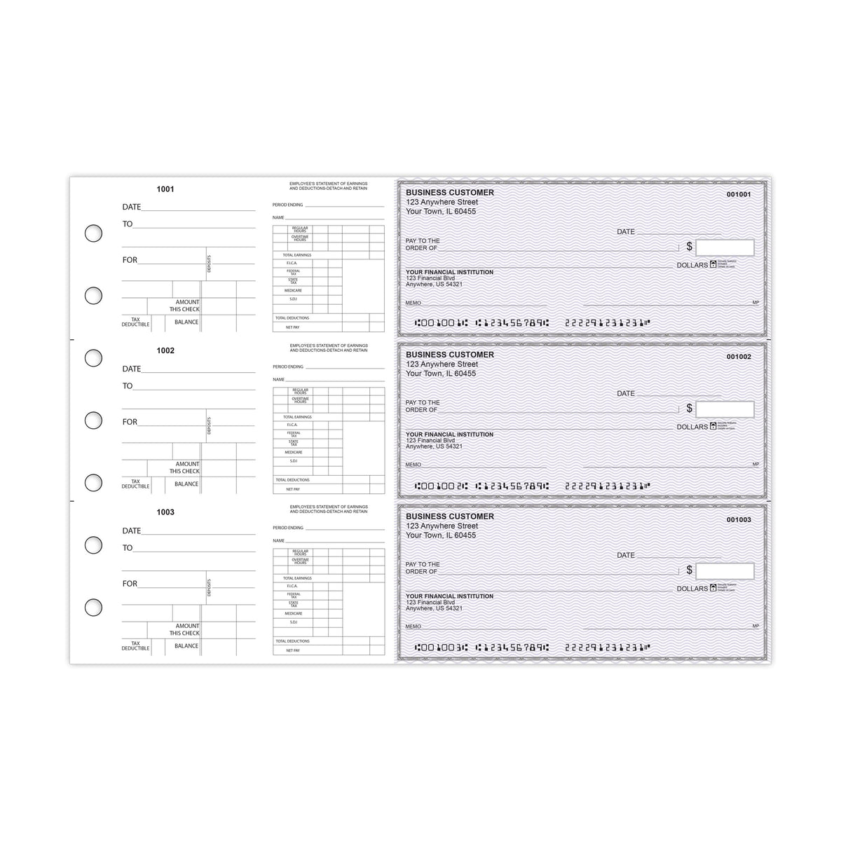 Dual-Purpose Manual Payroll Checks, 3-Per-Page Binder Format - Check Depot