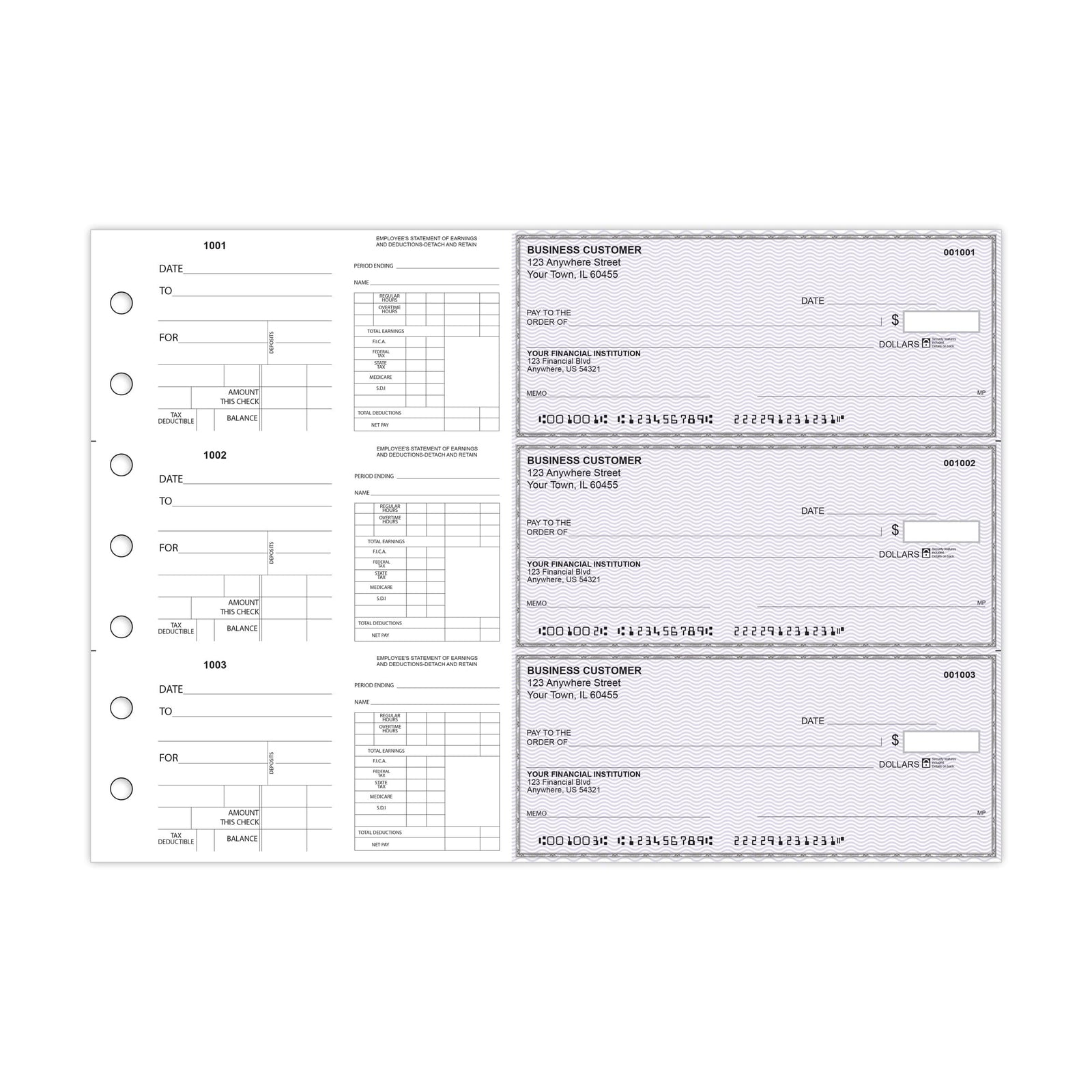 Dual-Purpose Manual Payroll Checks, 3-Per-Page Binder Format - Check Depot