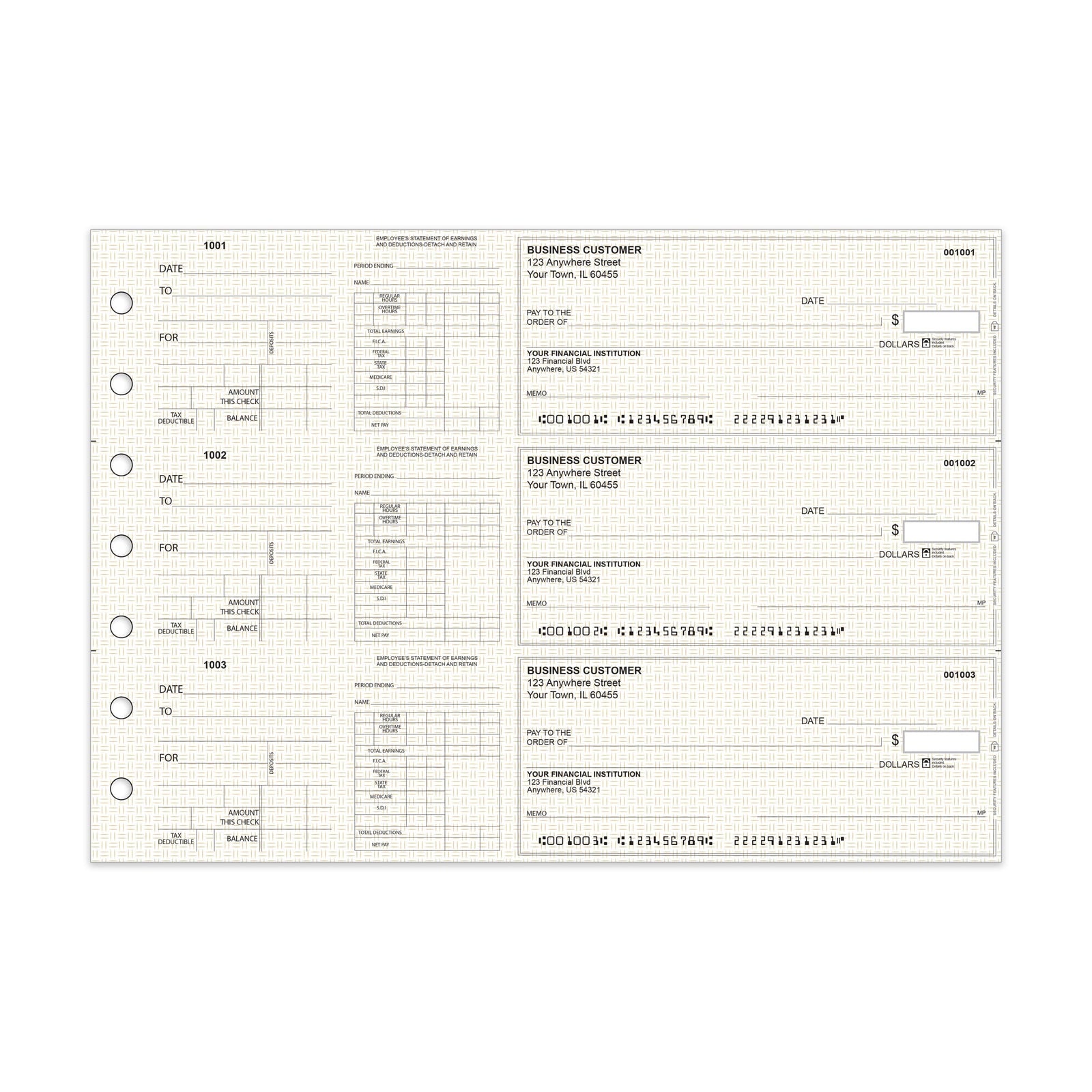 Dual-Purpose Manual Payroll Checks, 3-Per-Page Binder Format - Check Depot