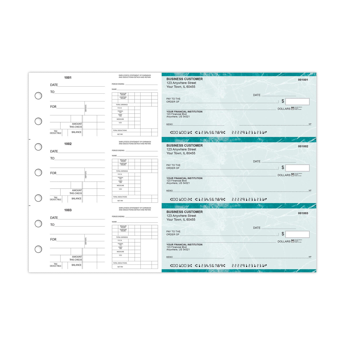 Dual-Purpose Manual Payroll Checks, 3-Per-Page Binder Format - Check Depot