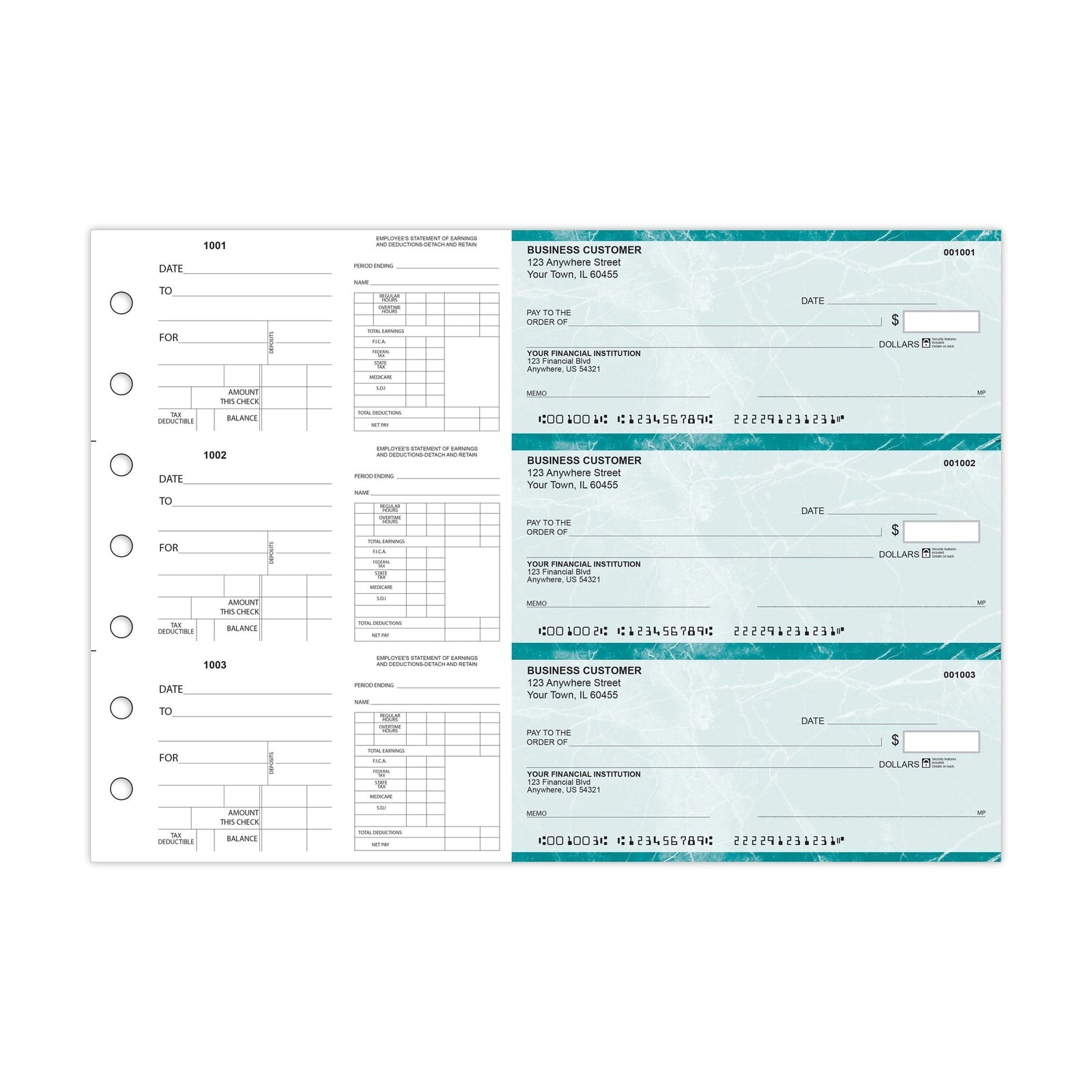 Dual-Purpose Manual Payroll Checks, 3-Per-Page Binder Format - Check Depot