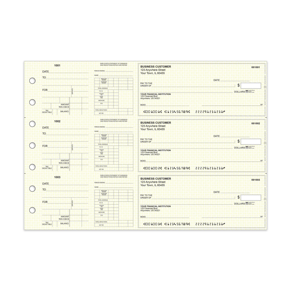 Dual-Purpose Manual Payroll Checks, 3-Per-Page Binder Format - Check Depot