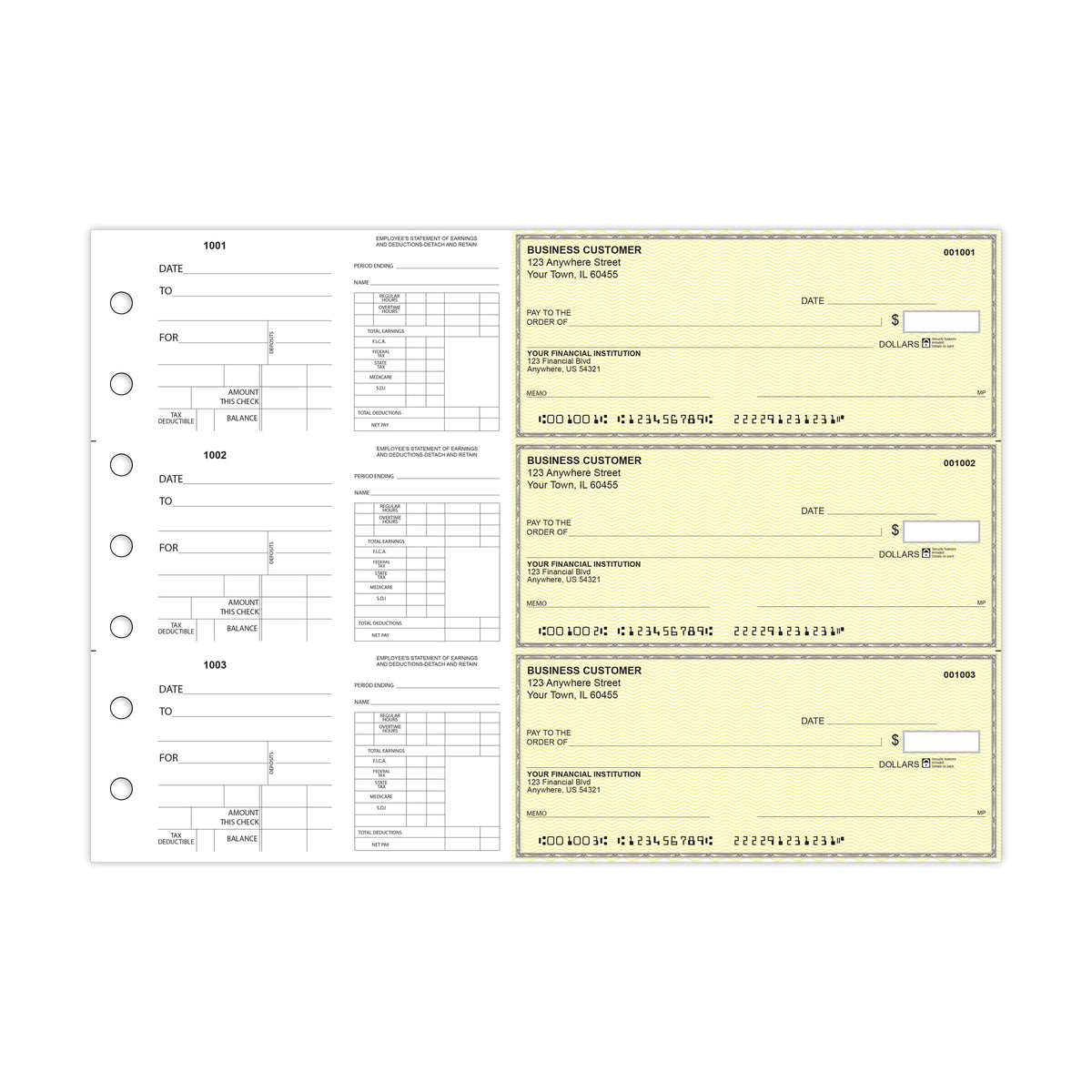 Dual-Purpose Manual Payroll Checks, 3-Per-Page Binder Format - Check Depot