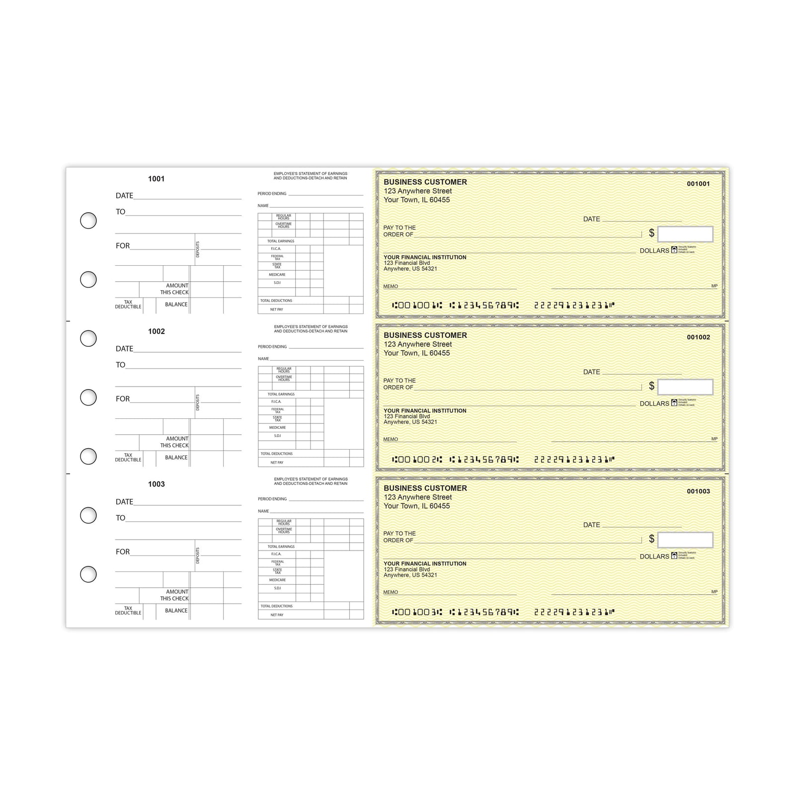 Dual-Purpose Manual Payroll Checks, 3-Per-Page Binder Format - Check Depot