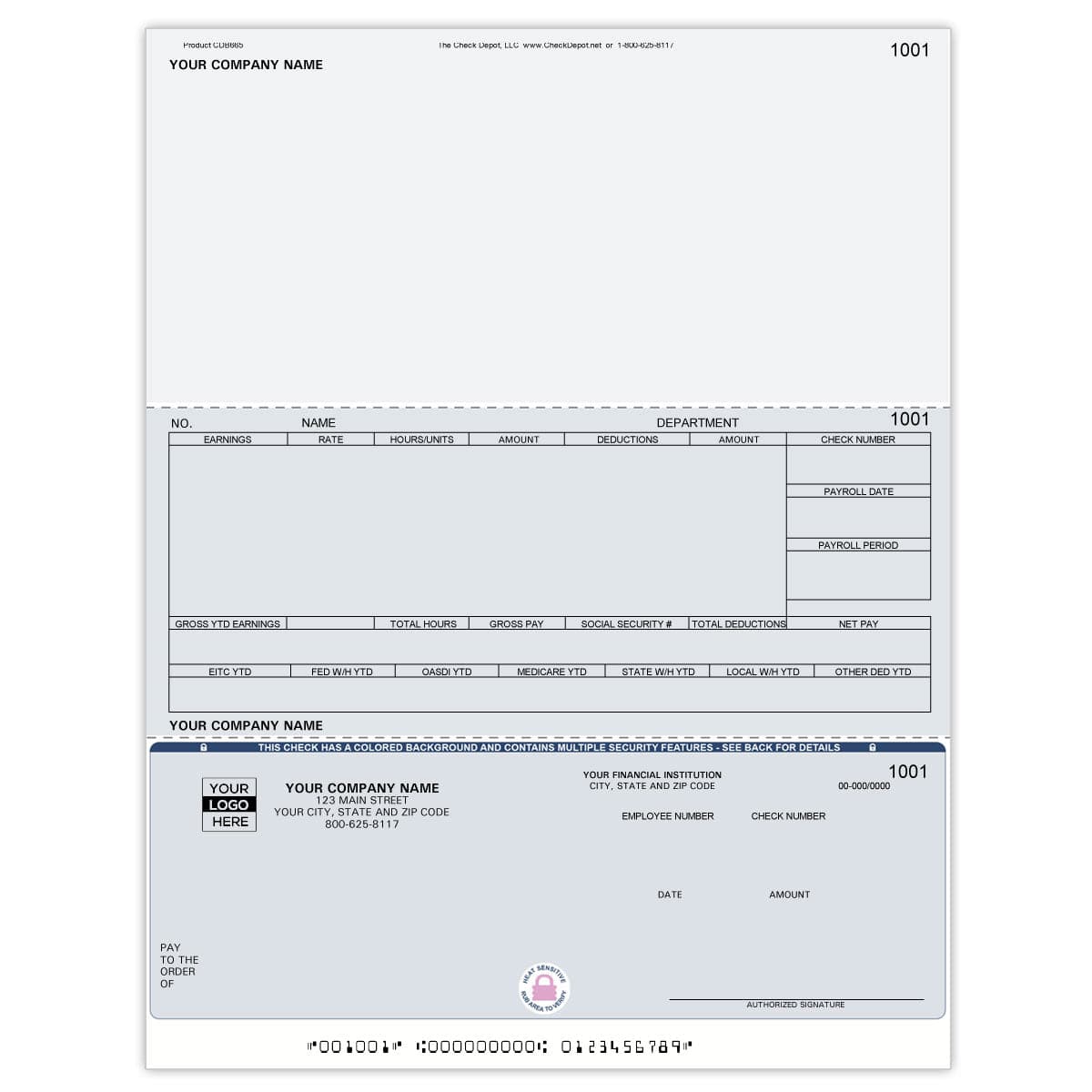 Laser Bottom Payroll Computer Checks - CDB665 - Check Depot