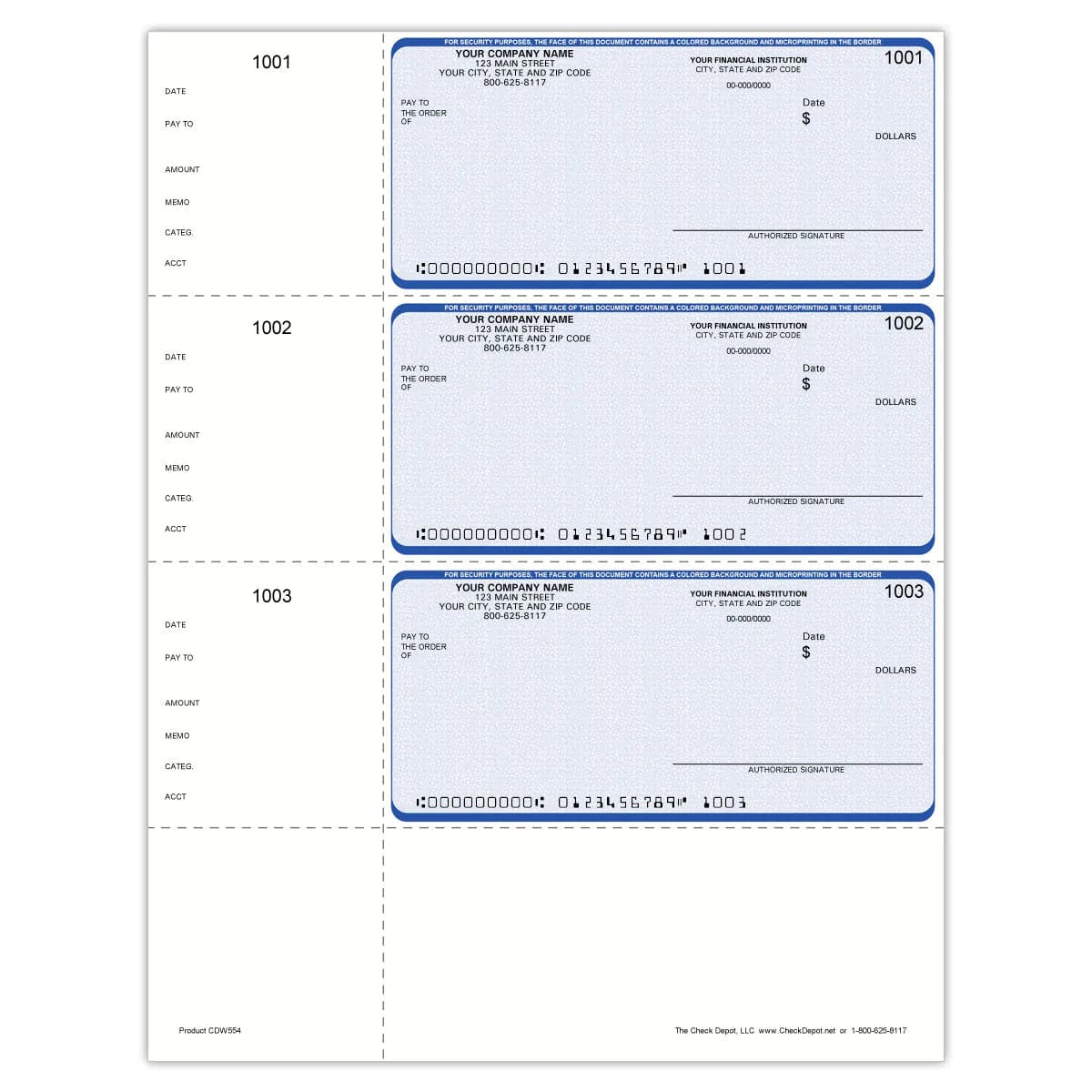 Reorder Wallet Size, 3-Per-Page Computer Checks - Check Depot