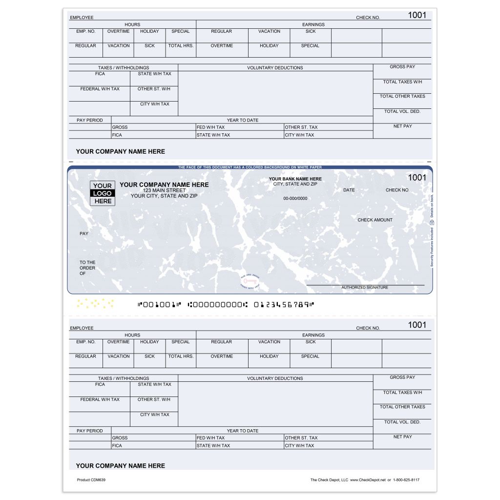 Laser Middle Payroll Computer Checks - CDM639 - Check Depot