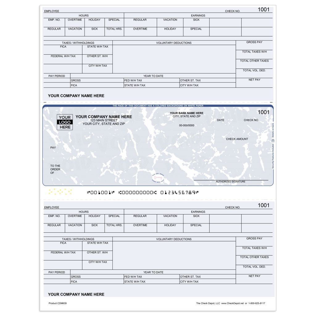 Laser Middle Payroll Computer Checks - CDM639 - Check Depot