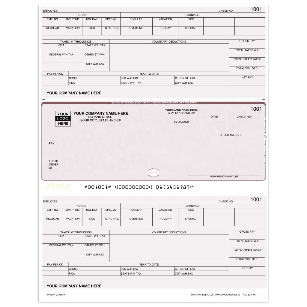 Laser Middle Payroll Computer Checks - CDM639 - Check Depot