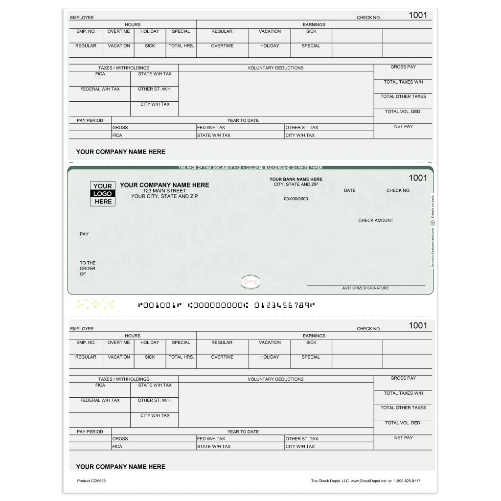 Laser Middle Payroll Computer Checks - CDM639 - Check Depot