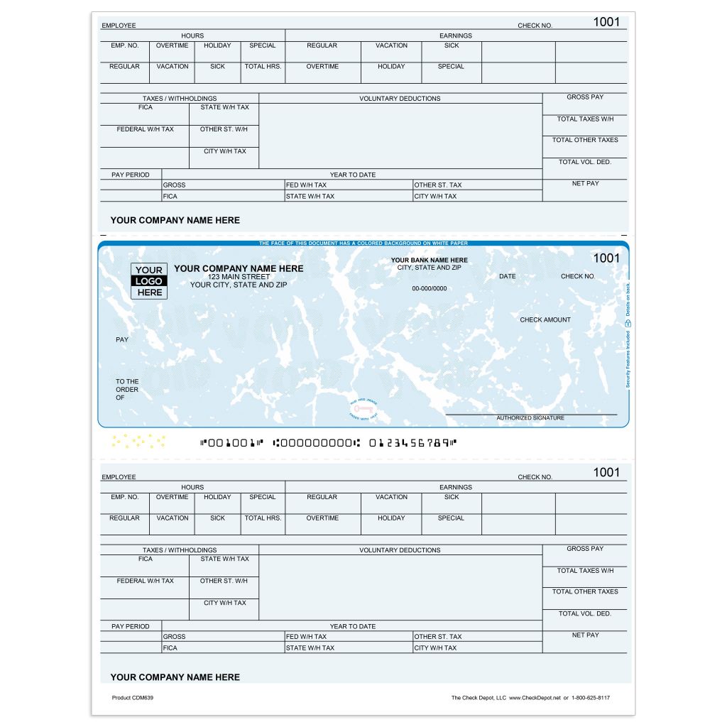 Laser Middle Payroll Computer Checks - CDM639 - Check Depot