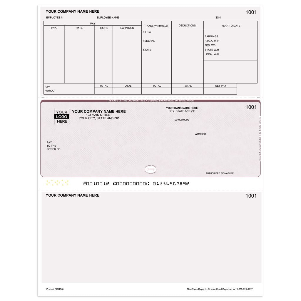 Laser Middle Payroll Computer Checks - CDM646 - Check Depot
