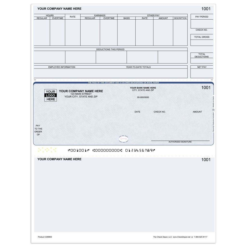 Laser Payroll Business Checks, Middle Format - CDM663 - Check Depot