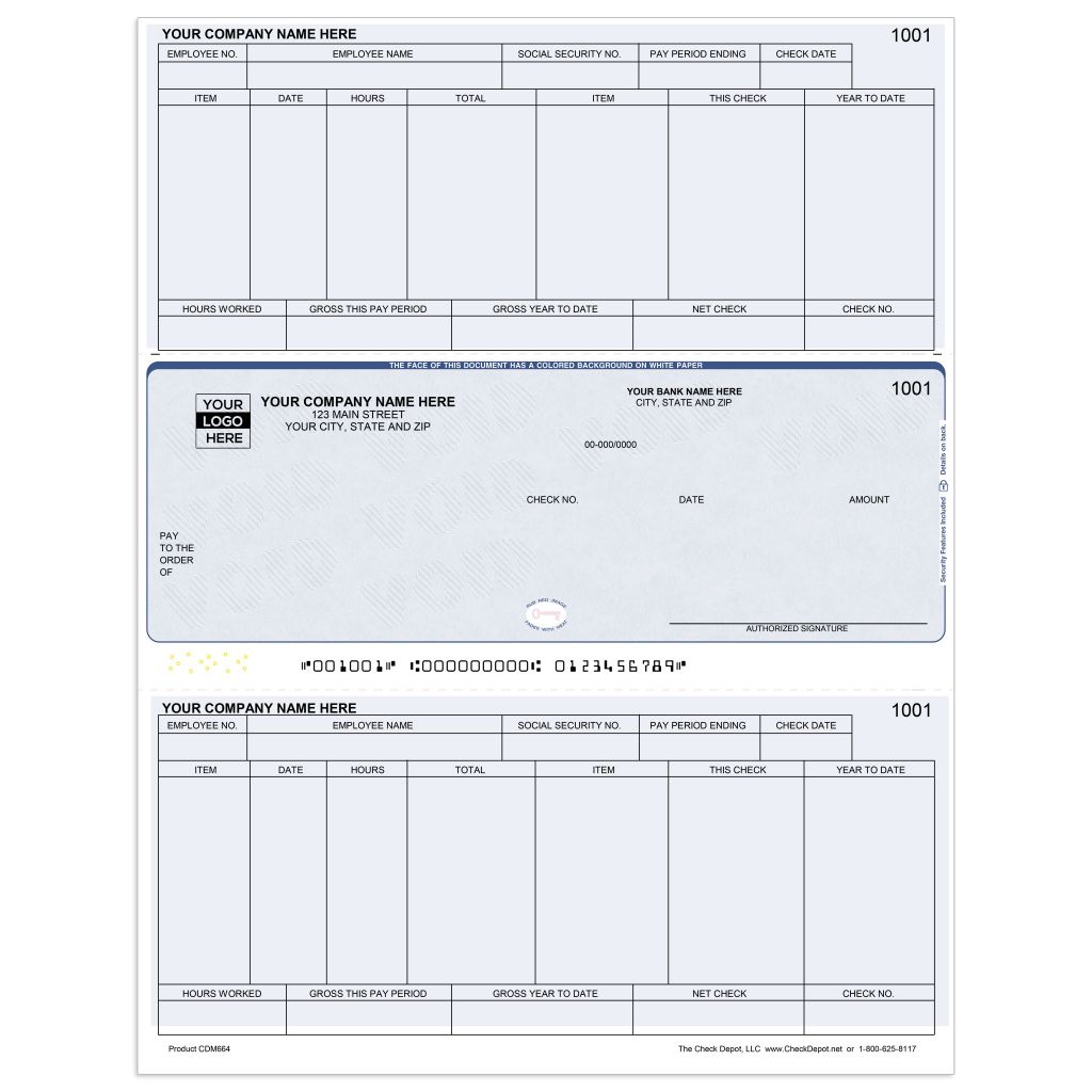 Laser Middle Payroll Computer Checks - CDM664 - Check Depot