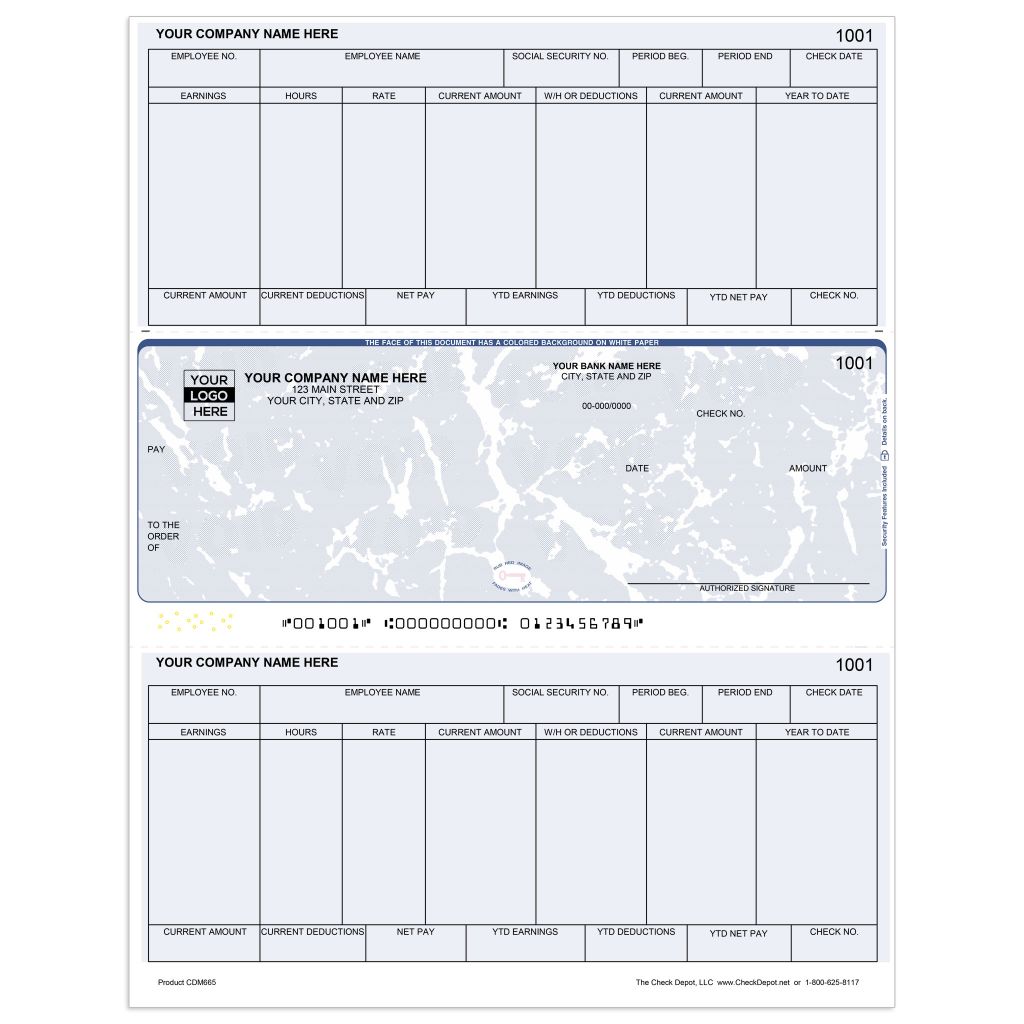 Laser Middle Payroll Computer Checks - CDM665 - Check Depot