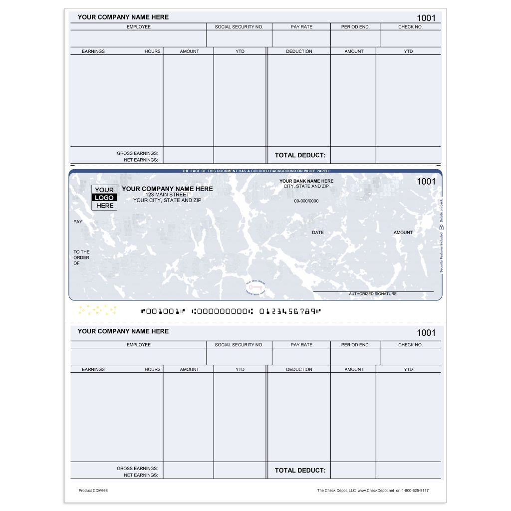 Laser Middle Payroll Computer Checks - CDM668 - Check Depot