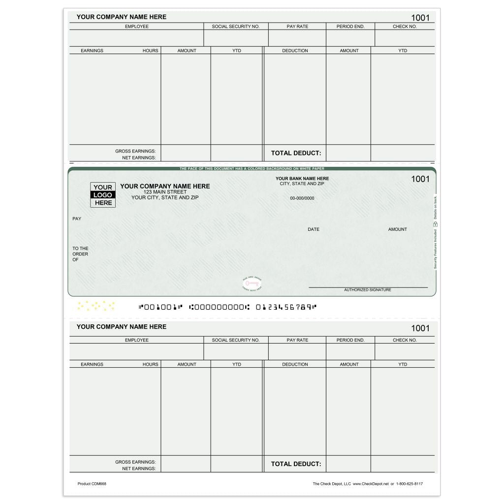 Laser Middle Payroll Computer Checks - CDM668 - Check Depot