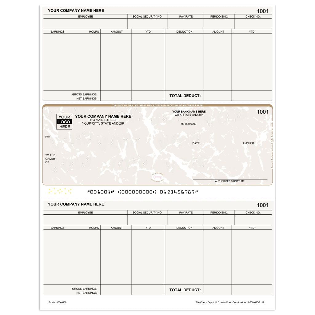 Laser Middle Payroll Computer Checks - CDM668 - Check Depot
